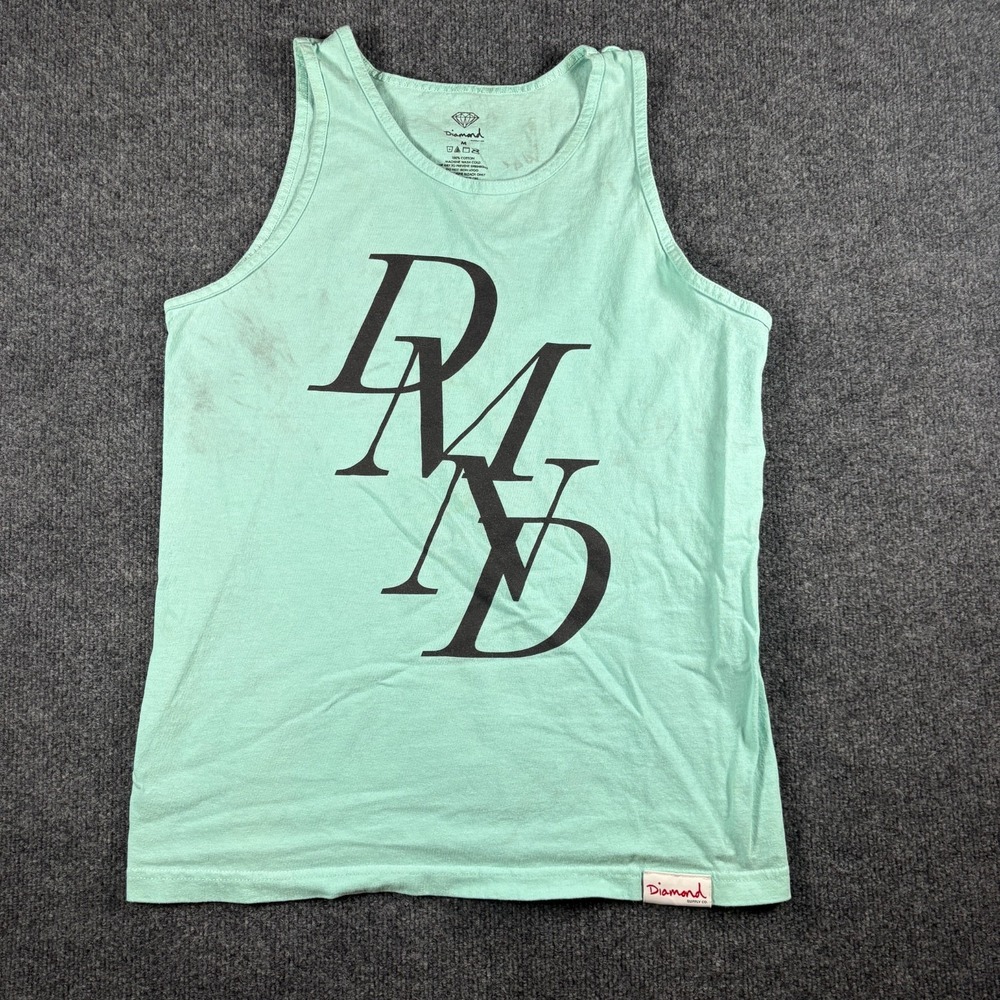 Diamond Supply Co Serif Tank Top Mens Medium Mint Green Logo Cotton Street Wear‎